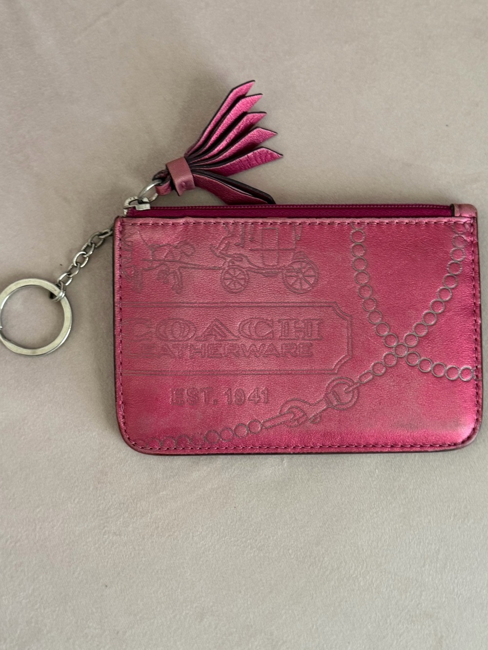 COACH Legacy Pink Metallic Tassel Keychain Wallet - Picture 2 of 16